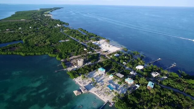 Caye Caulker Island in Caribbean Sea. Belize. Drone Point of View.