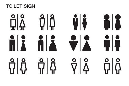 Toilet icons set, male or female restroom.Vector illustration style is flat iconic symbol.