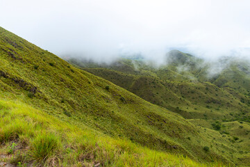 panorama of Costa Rica's cerro pelado mountains during cloudy, foggy weather; dark mountains in Costa Rica, Costa Rican rainforests