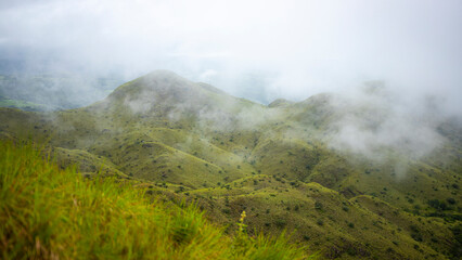 panorama of Costa Rica's cerro pelado mountains during cloudy, foggy weather; dark mountains in Costa Rica, Costa Rican rainforests