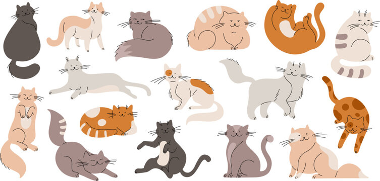 Cat Clipart, Funny cats, Kawaii kitten, doodle Kitty icons