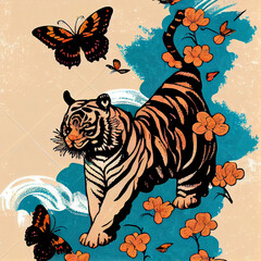 Tiger and butterfly brush ai art