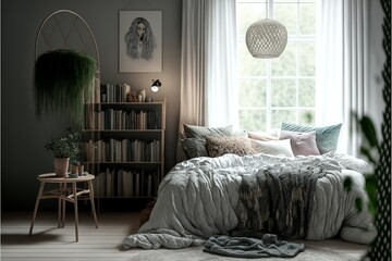Fancy room interior with lamp and books