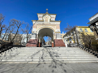 Triumphal (Nicholas) arch of the Tsarevich. Vladivostok, winter