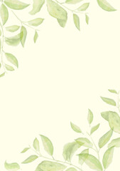 Herbal minimalistic vector frame. Hand painted branches on white background. Greenery wedding invitation. Watercolor style.