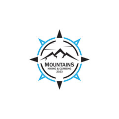 Compass and mountain logo template. Logo design for adventure or travel inspiration.