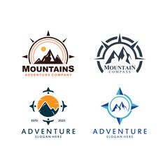 Compass and mountain logo template. Logo design for adventure or travel inspiration.