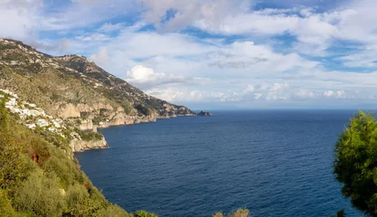 Fotobehang Touristic Town, Vettica Maggiore, on Rocky Cliffs and Mountain Landscape by the Tyrrhenian Sea. Amalfi Coast, Italy. Panorama © edb3_16