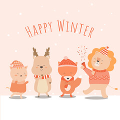 vector of final winter with lion, fox, cat and lion