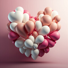 Mehrfarbige Ballons Love Heart. Rosa und wei&szlig;e Luftballons in einer Herzform angeordnet. 3D Render mit Kopierbereich. 
