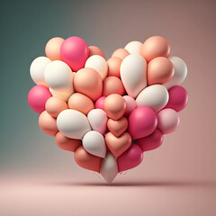 Mehrfarbige Ballons Love Heart. Rosa und wei&szlig;e Luftballons in einer Herzform angeordnet. 3D Render mit Kopierbereich. 