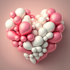 Mehrfarbige Ballons Love Heart. Rosa und wei&szlig;e Luftballons in einer Herzform angeordnet. 3D Render mit Kopierbereich. 