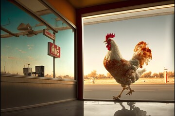 Naklejka na ściany i meble Rear view of a chicken strike at a fast food restaurant, created with Generative AI technology
