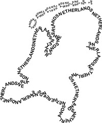 Netherlands map country along contour of recurring english black words name of state