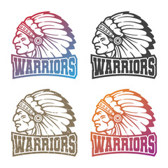 Indian Warrior Chief Illustration Clip Art Design Shape. Sport Logo Silhouette Icon Vector.