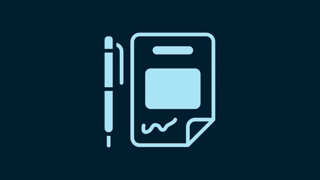 White Contract money and pen icon isolated on blue background. Banking document dollar file finance money page. 4K Video motion graphic animation
