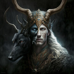 Norse mythology god loki. Created with Generative AI technology.