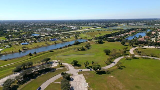 Aerial drone flyover Vista View Park Davie FL