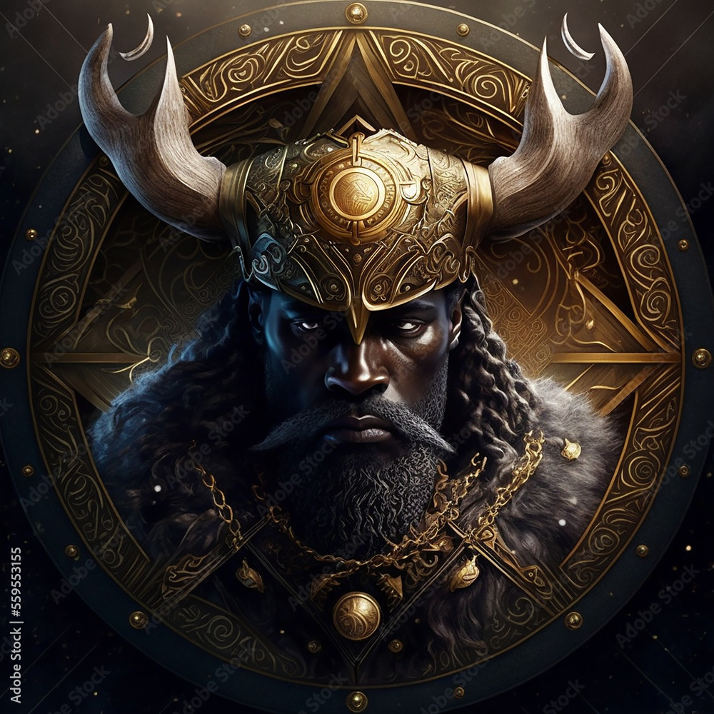 Poster Norse mythology god Heimdall. Created with Generative AI technology.