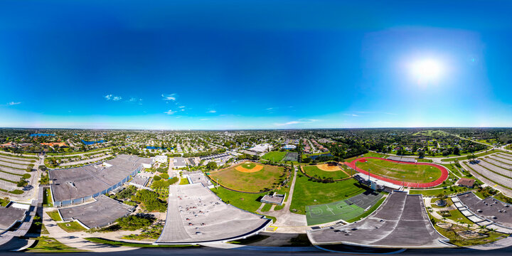 Aerial 360 equirectangular photo Western High School