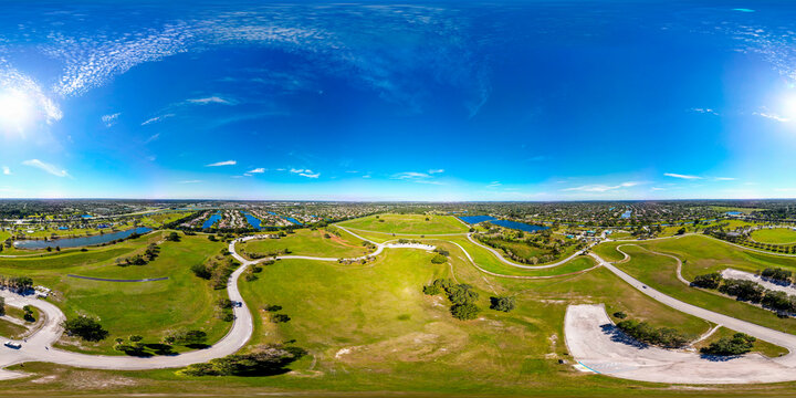 Aerial 360 equirectangular photo of Vista View Park Davie FL USA