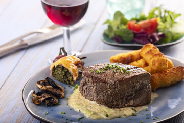 closeup of a steak on a plate