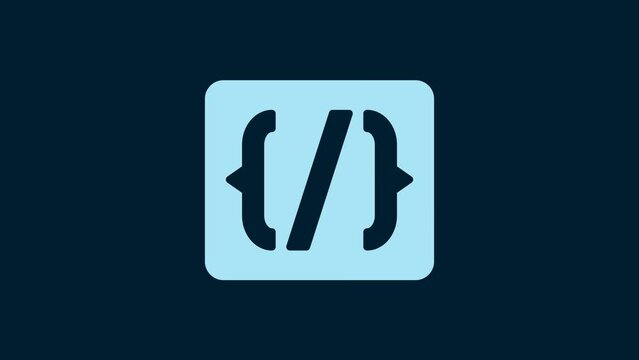 White Programming language syntax icon isolated on blue background. Syntax programming file system. 4K Video motion graphic animation