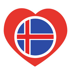 National flag of Iceland, round icon, heart icon   PNG