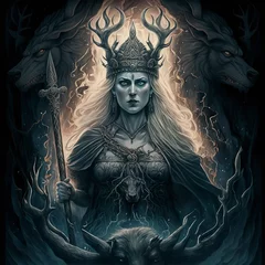 Fotobehang Norse mythology goddess Hel. Created with Generative AI technology. © byerenyerli