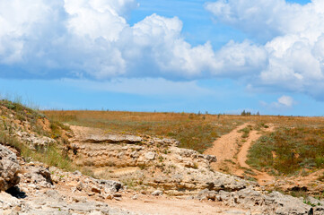 Fototapeta na wymiar Winding path in the steppes of Crimea on Tarkhankut.