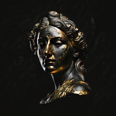 Une femme stoïque avec un mélange de pierre/or/noir, sculpture idéale pour papier peint, modèle, citations - obrazy, fototapety, plakaty
