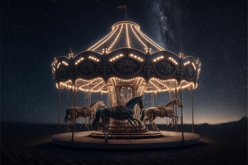 carousel in the starry night - obrazy, fototapety, plakaty