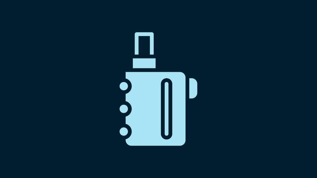 White Electronic cigarette icon isolated on blue background. Vape smoking tool. Vaporizer Device. 4K Video motion graphic animation