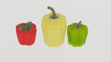 Three colorful red, green and yellow sweet peppers
