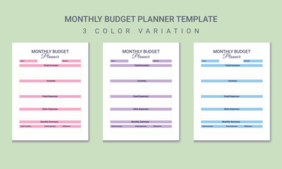 Vector personal  budget planner with 3 color variation