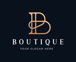 Simple luxury gold B letter logo design line art concept