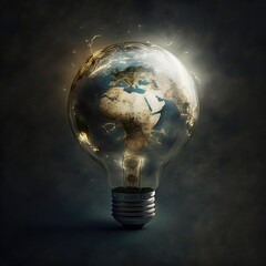 a light bulb with a world inside of it on a dark background with a lightbulb in the middle of the bulb and a lightbulb with a map of the world inside.
