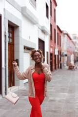 Fototapeta premium Young tourist in streets of city of La Laguna in Tenerife Spain