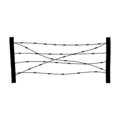 Fence with barbed wire icon. Black silhouette. Horizontal front side view. Vector simple flat graphic illustration. Isolated object on a white background. Isolate.