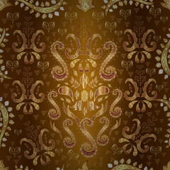 Seamless pattern with interesting doodles on colorfil background. illustration.