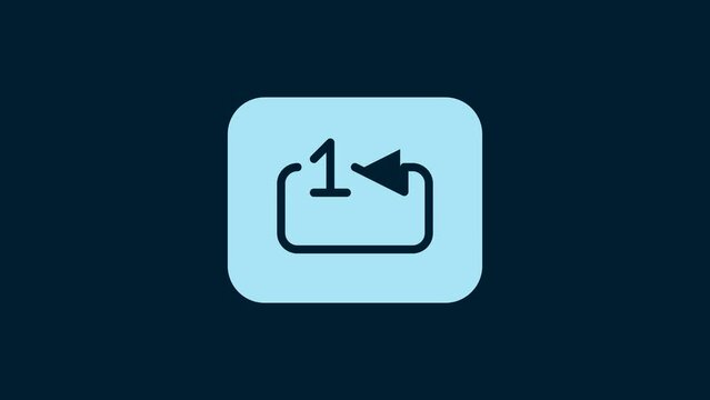 White Repeat track music player icon isolated on blue background. The sign is a round curved arrow and the number one. 4K Video motion graphic animation