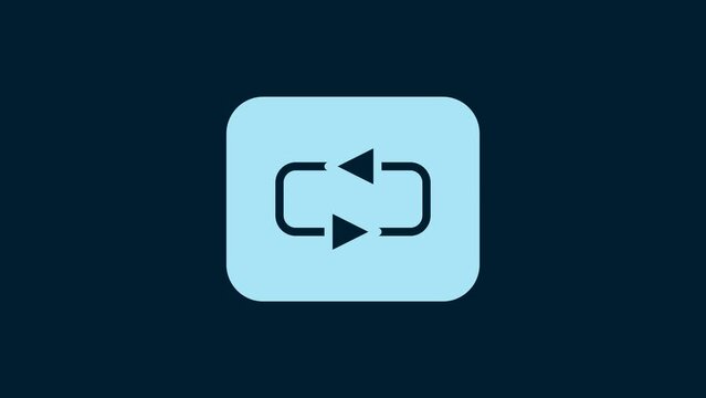 White Repeat button icon isolated on blue background. 4K Video motion graphic animation