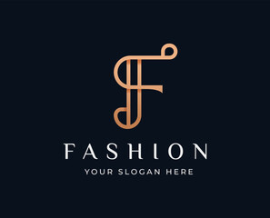 Minimalist luxury gold F letter logo design
