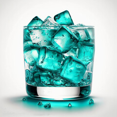 Turquoise colored cocktail with ice cubes. Designed using generative ai.
