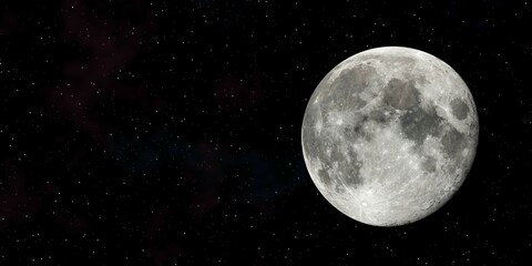 Near full moon with stars background over black with copy space, elements of this image are provided by NASA