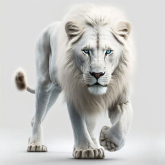 Portrait of white lion with turqoise eyes. Designed using generative ai - obrazy, fototapety, plakaty
