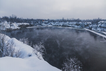 Landscape with a winter lake, Krakow, Poland
