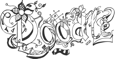 Abstract word, gray color, in the form of hand-drawn doodles. Vector illustration isolated on a white background