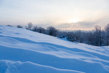 Snow-covered hill in Krakow, Poland
