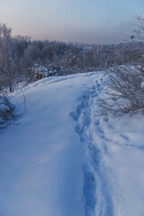 Path through the winter mountains
